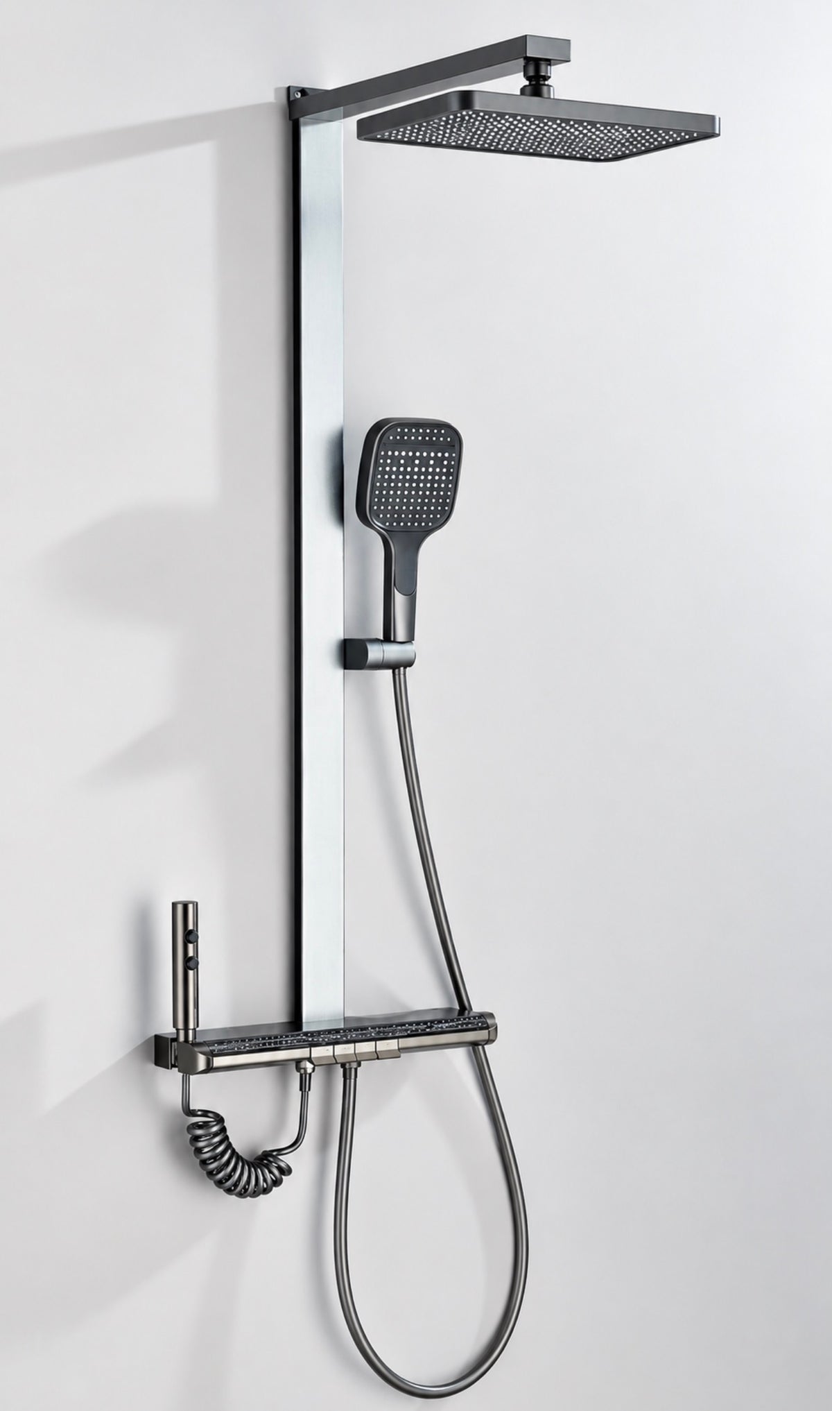 #1183 Matte Grey 4-in-1 Exposed Shower System with LCD Temperature Display with Piano Keys