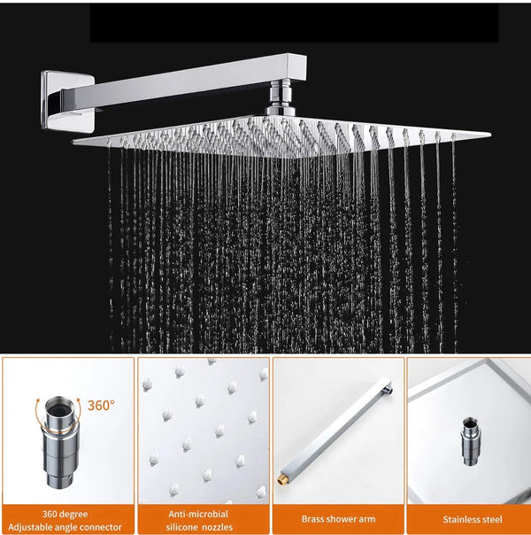 #1023 12 INCH CHROME 2 FUNCTION THERMOSTATIC SHOWER SYSTEM