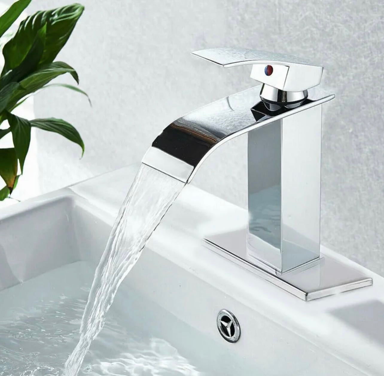 #1398 POLISHED CHROME WATERFALL SPOUT VANITY FAUCET