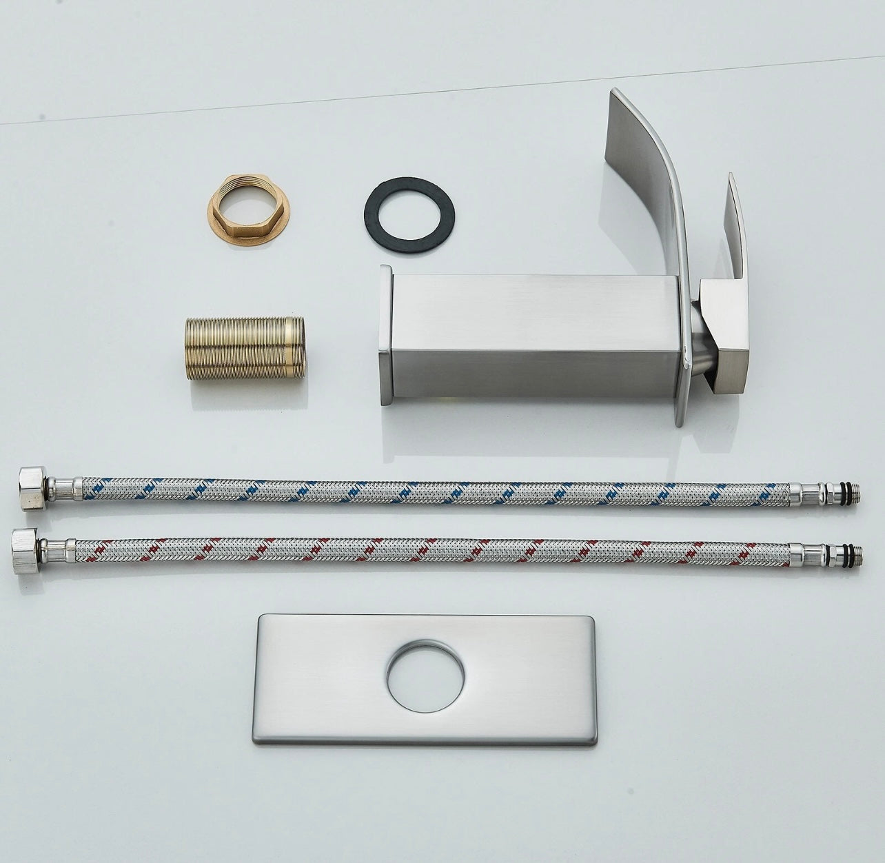 #1402 BRUSHED NICKEL WATERFALL SPOUT VANITY FAUCET