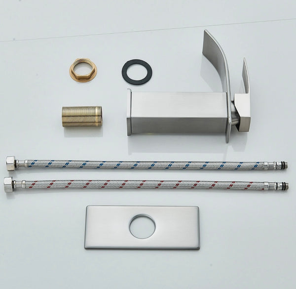 #1402 BRUSHED NICKEL WATERFALL SPOUT VANITY FAUCET