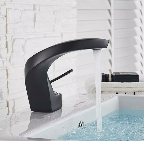 #1459 MATTE BLACK ARCTIC CURVED WATERFALL VANITY FAUCET
