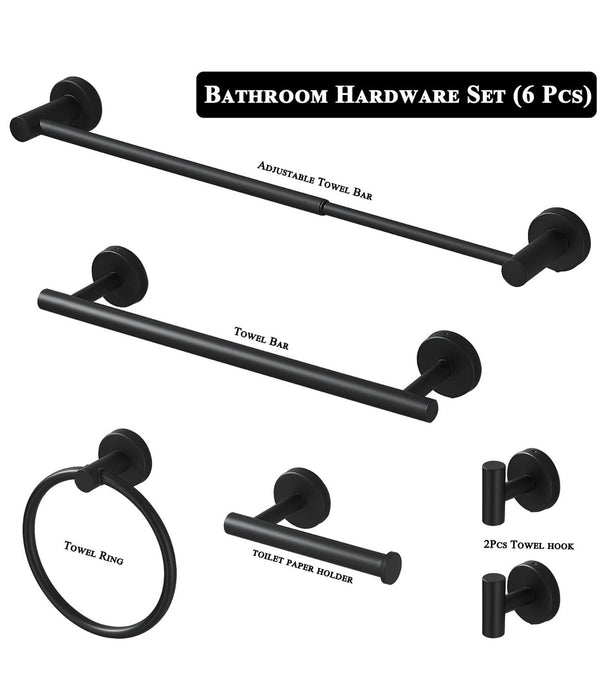 6pcs Matte Black Towel Rack Set