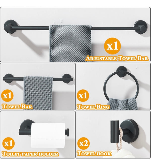 6pcs Matte Black Towel Rack Set