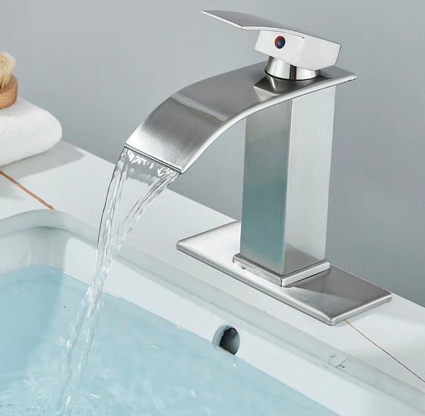 #1402 BRUSHED NICKEL WATERFALL SPOUT VANITY FAUCET