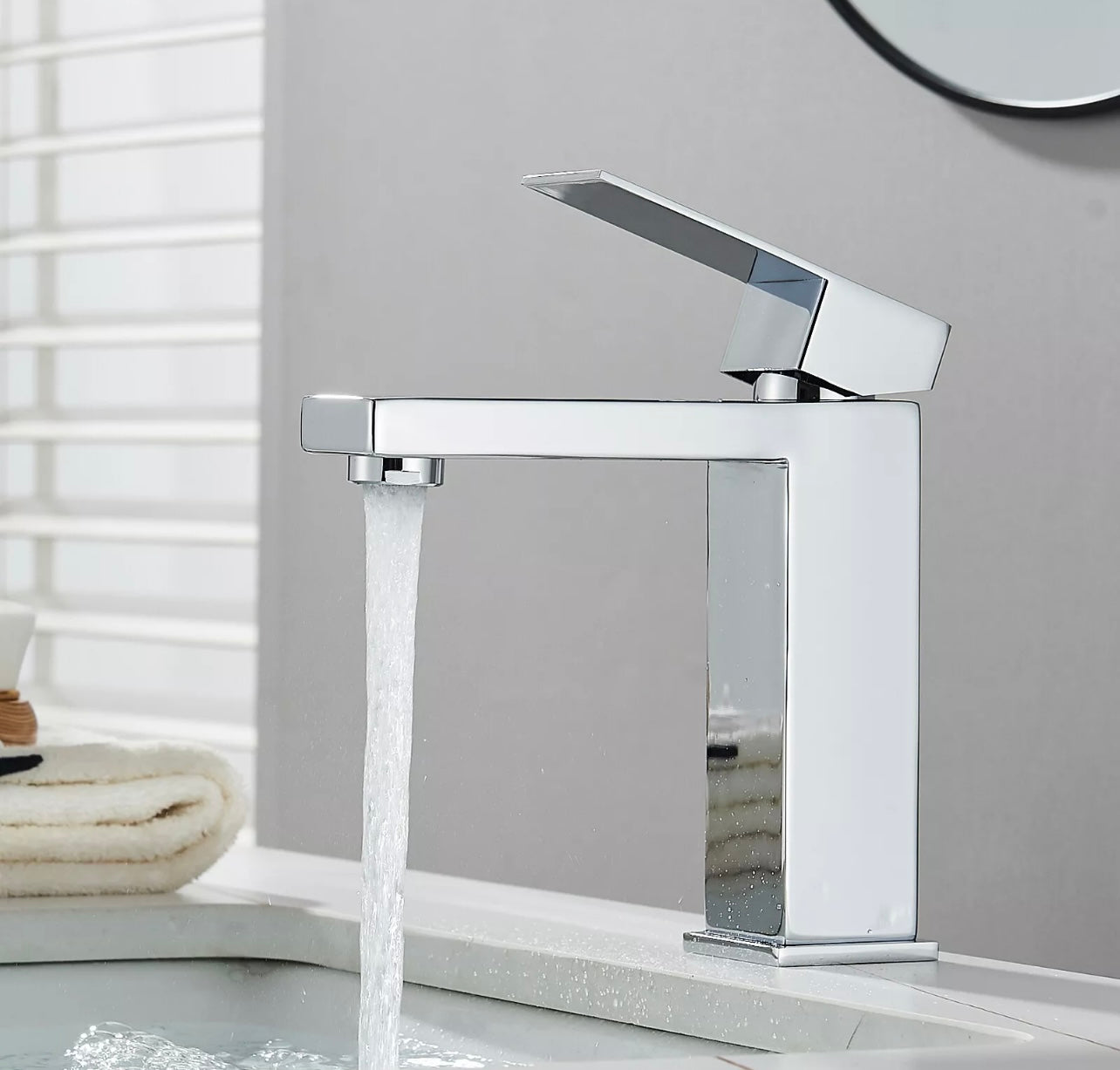 Chrome waterfall vanity faucet