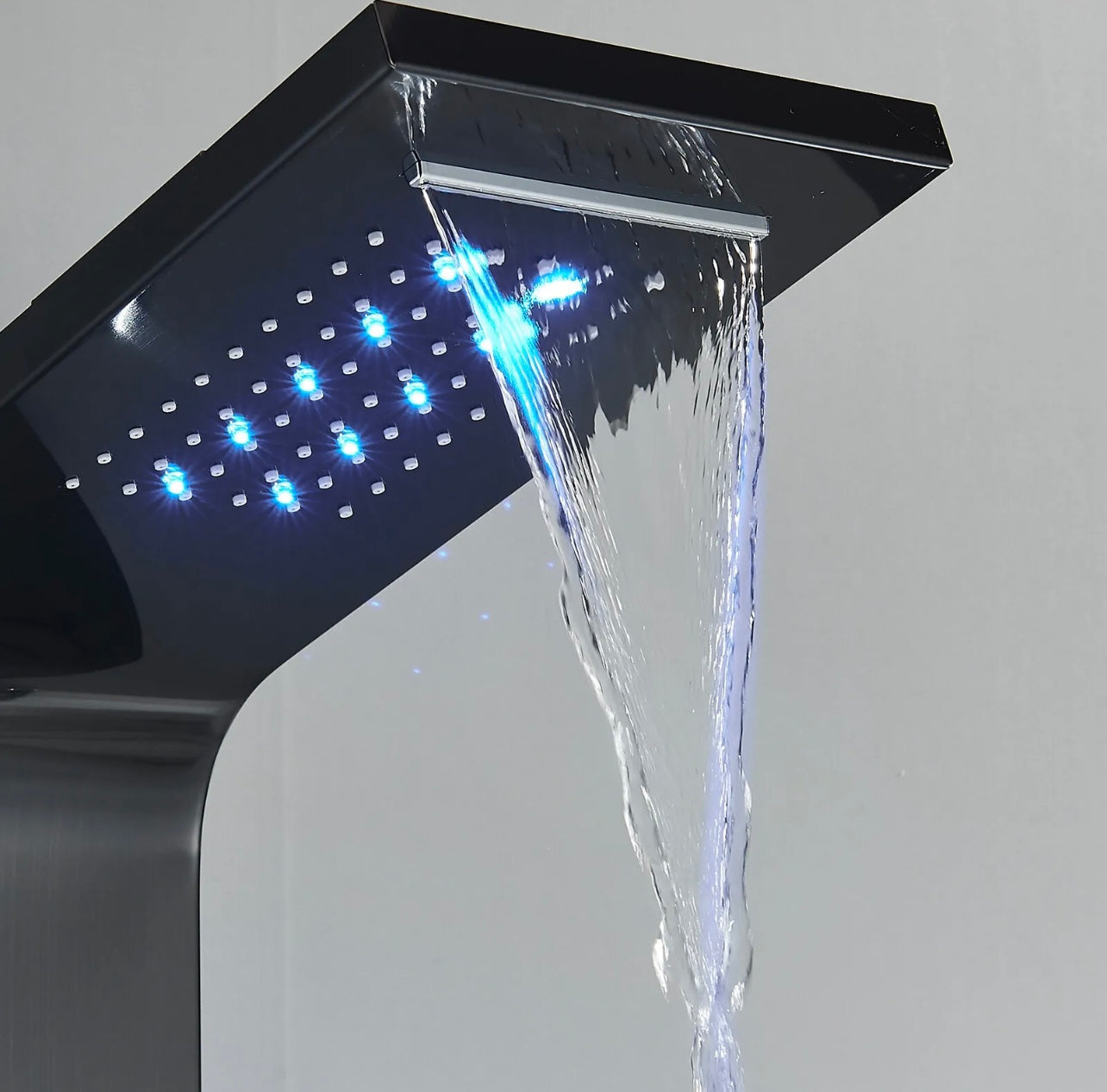 Stainless Steel 7 Function Rainfall & Waterfall LED Shower Panel Tower Massage Spray System