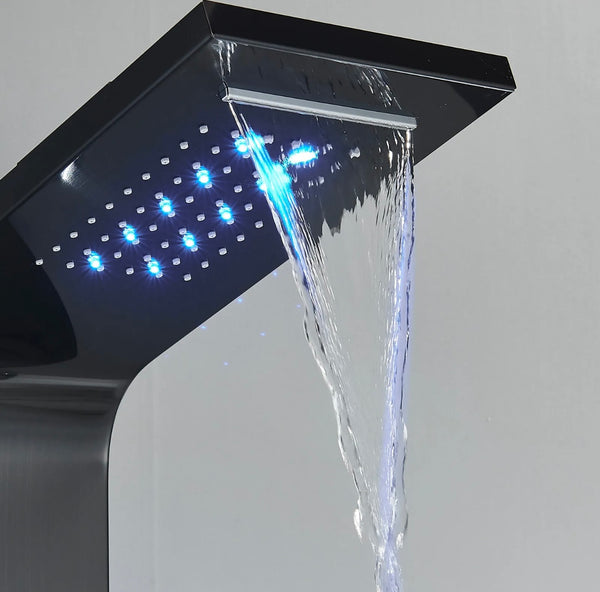 #1271 Stainless Steel 6-Function Rainfall & Waterfall LED Shower Panel Tower Massage Spray System