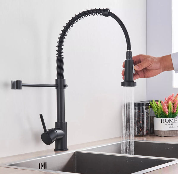 #1586 MATTE BLACK PULL-DOWN KITCHEN FAUCET WITH DUAL SPRAY HEAD