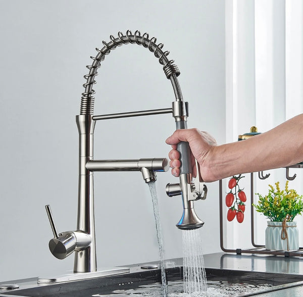 #1567 BRUSHED NICKEL SPRING 2 FUNCTION COMMERCIAL LED KITCHEN FAUCET