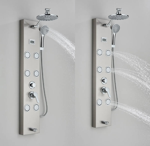 #1277 BRUSHED NICKEL STAINLESS STEEL LCD 4 IN 1 SHOWER PANEL