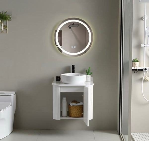 #1712 SG9246 23-Inch White Stripe Floating Vessel Sink Vanity Set with LED Mirror