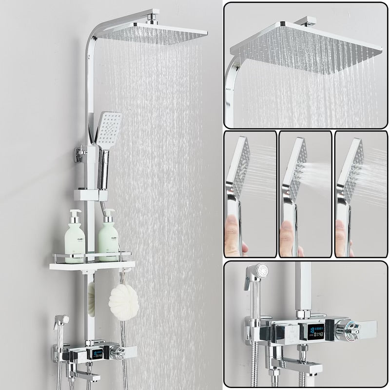 #1182 POLISHED CHROME 4 IN 1 LCD TEMP THERMOSTATIC EXPOSED SHOWER SYSTEM