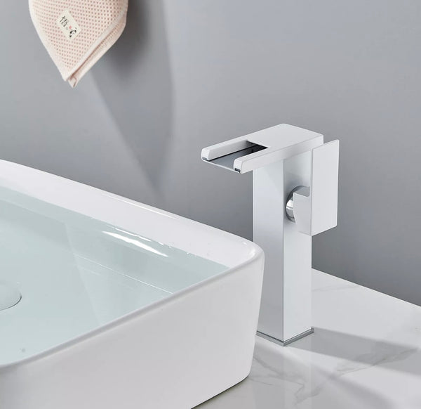#1446 White LED Waterfall Vessel Faucet