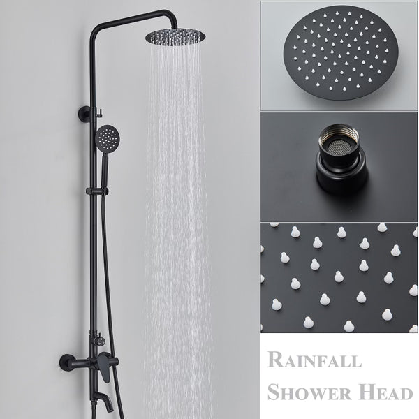 #1164 MATTE BLACK 8-INCH 3 IN 1 RAIN OUTDOOR/INDOOR SHOWER FAUCET SYSTEM