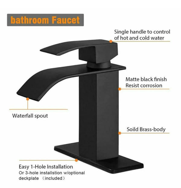 #1400 MATTE BLACK WATERFALL SPOUT VANITY FAUCET