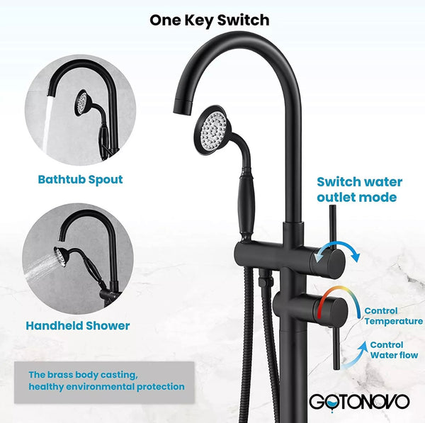 #1610 Matte black freestanding 2 function tub faucet