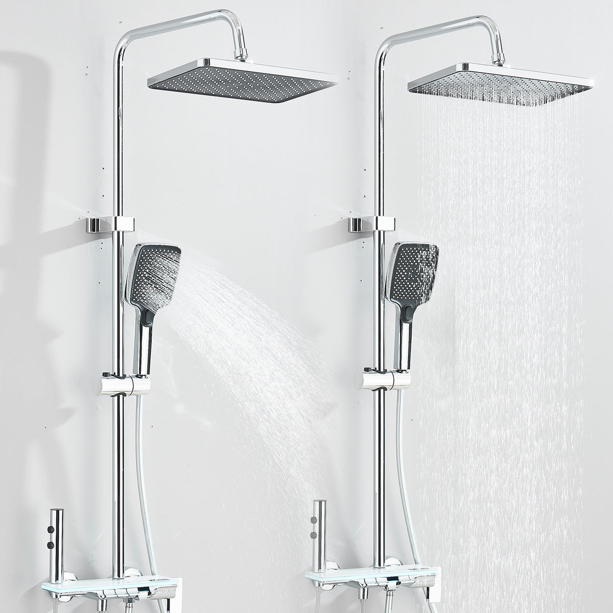 #1185 Polished Chrome 4-in-1 Exposed Shower System with LCD Display with Piano Keys
