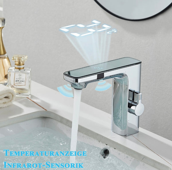 #1481 CHROME INFRARED SENSOR TOUCHLESS WATERFALL VANITY FAUCET WITH LCD DISPLAY