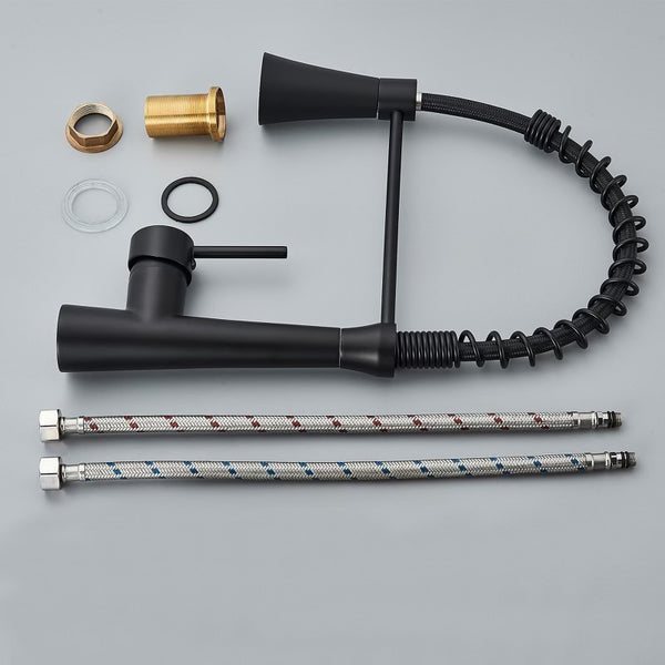 #1593 MATTE BLACK PULL-DOWN KITCHEN FAUCET WITH DUAL SPRAY HEAD