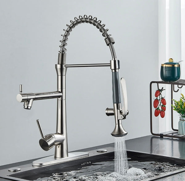 #1567 BRUSHED NICKEL SPRING 2 FUNCTION COMMERCIAL LED KITCHEN FAUCET