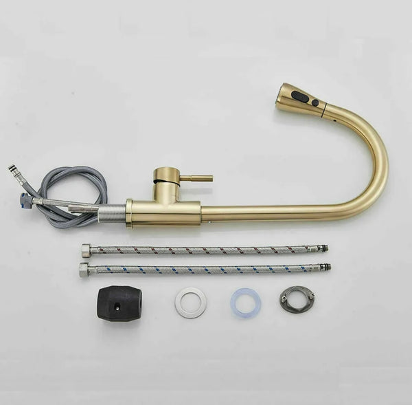 #1564 BRUSHED GOLD PULL-OUT KITCHEN FAUCET WITH DUAL SPRAY HEAD