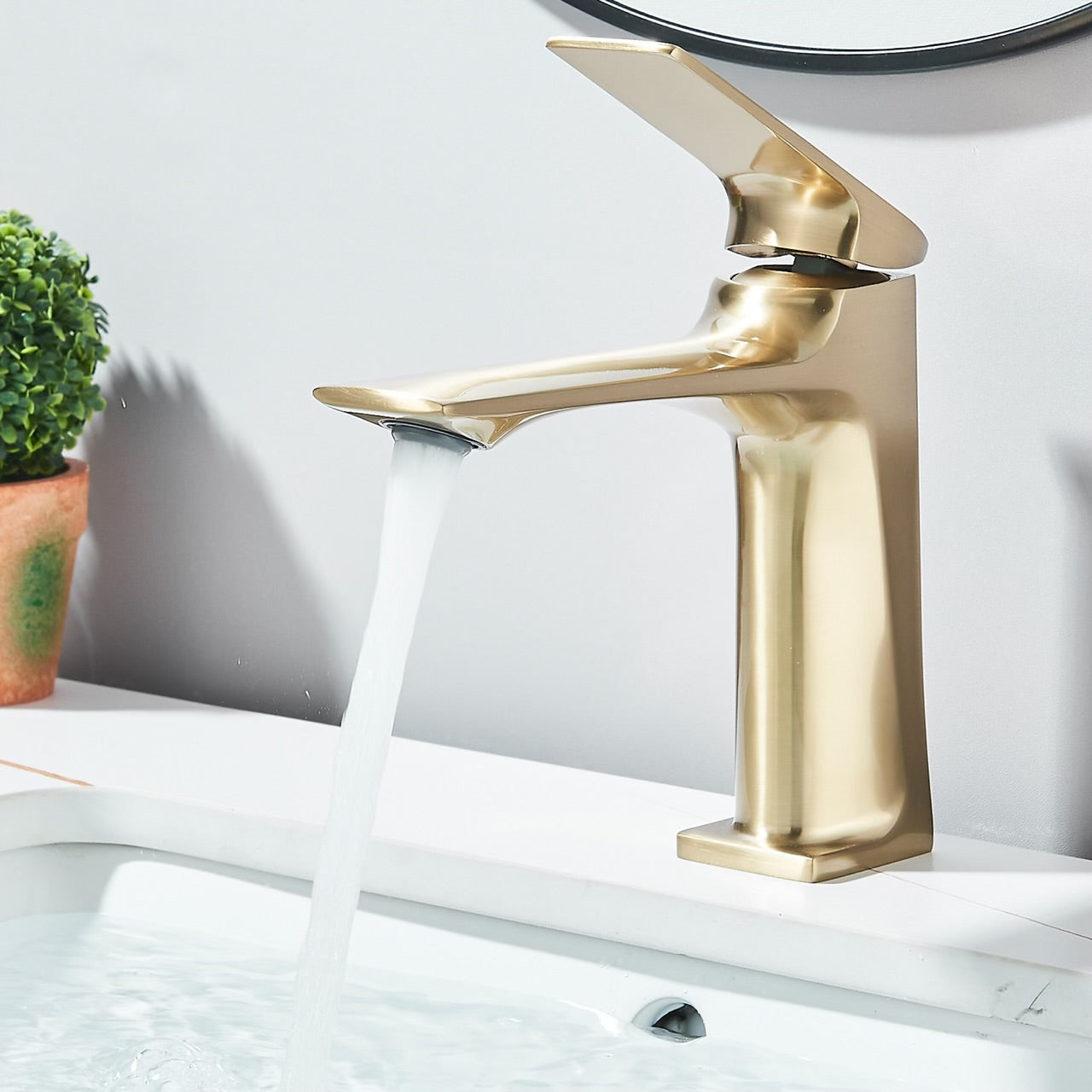 #1493 BRUSHED GOLD GILD EDGE WATERFALL VANITY FAUCET