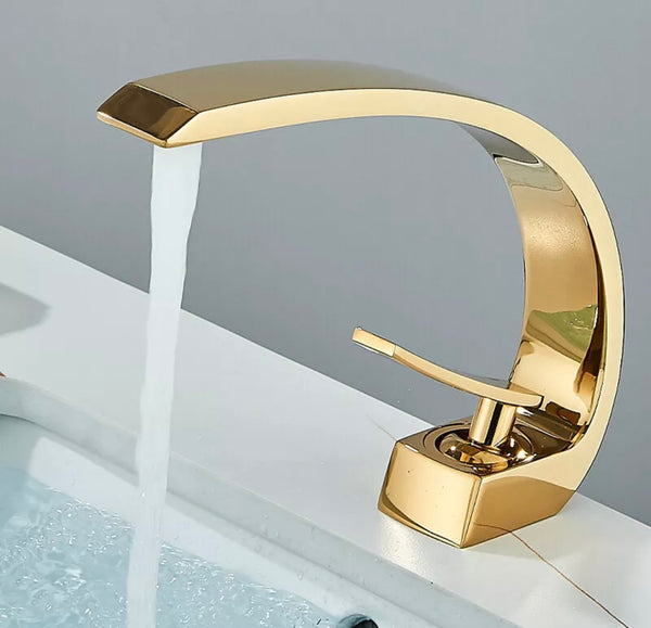 #1460 GOLD CURVED WATERFALL VANITY FAUCET