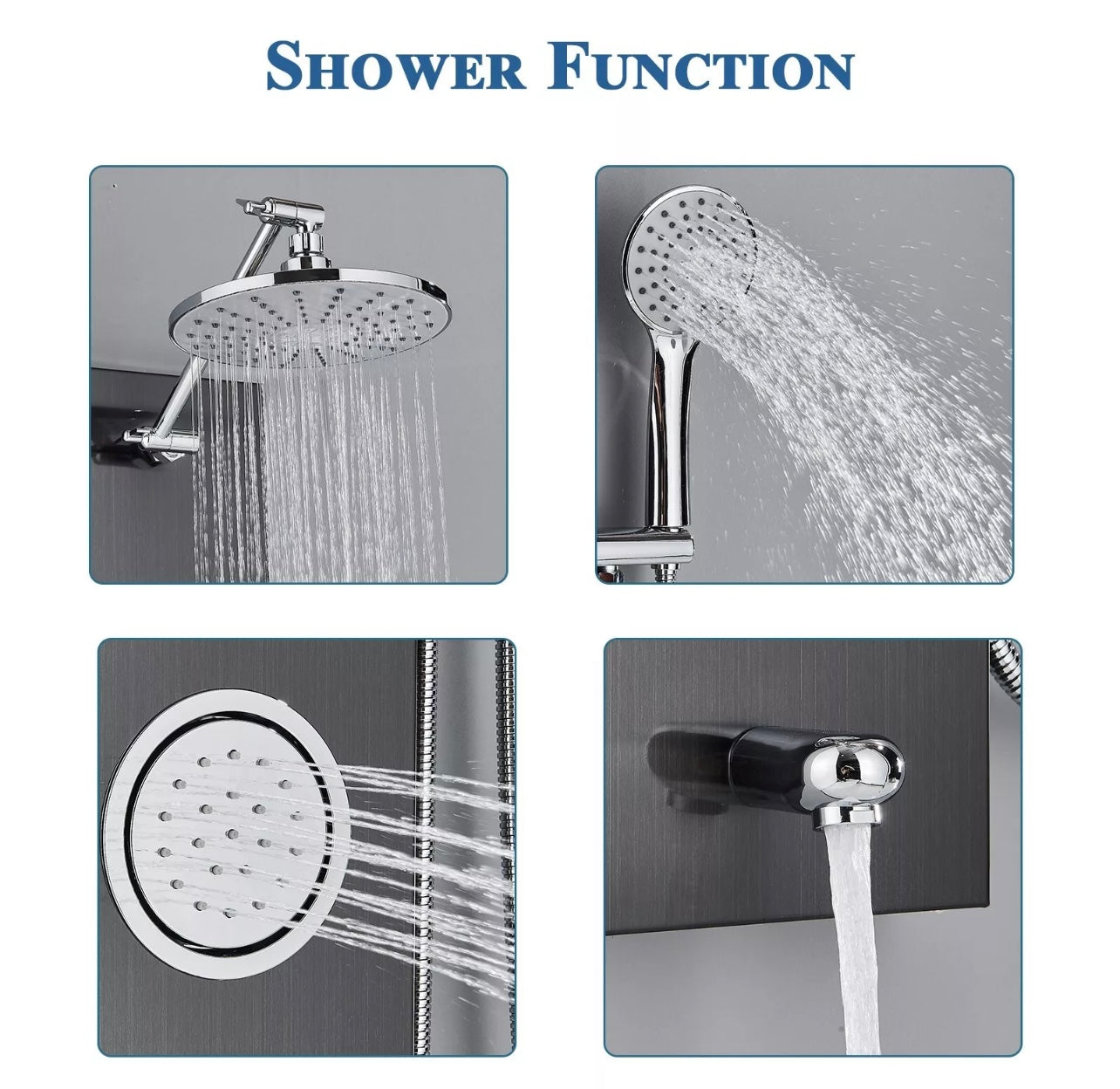 Stainless Steel 4 function Rainfall Shower Panel Tower Massage Shower Faucet System Black