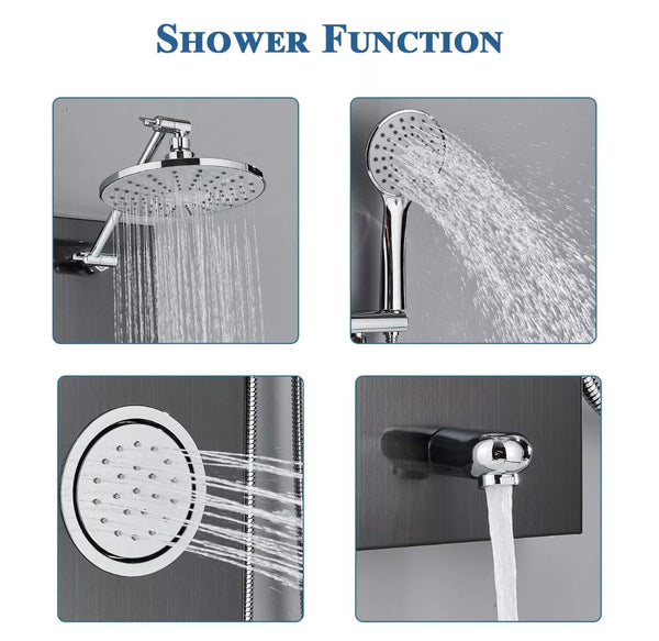 #1284 STAINLESS STEEL 4 FUNCTION RAINFALL SHOWER PANEL TOWER MASSAGE SHOWER FAUCET SYSTEM BLACK