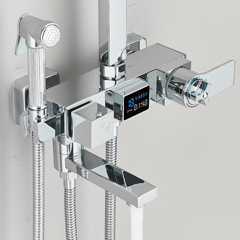 #1182 POLISHED CHROME 4 IN 1 LCD TEMP THERMOSTATIC EXPOSED SHOWER SYSTEM