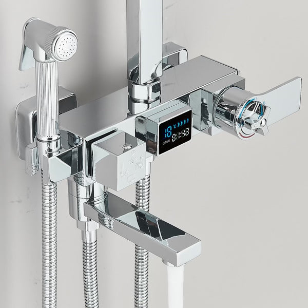 #1182 POLISHED CHROME 4 IN 1 LCD TEMP THERMOSTATIC EXPOSED SHOWER SYSTEM