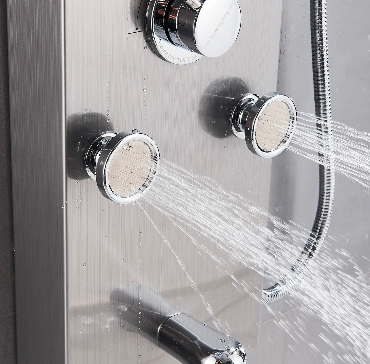 Stainless Steel LED Shower Panel 6 Funtion Tower Rain&Waterfall Massage Jets System Mixer