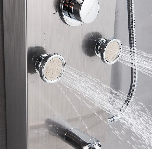 Stainless Steel LED Shower Panel 5-Funtion Tower Rain&Waterfall Massage Jets System Mixer