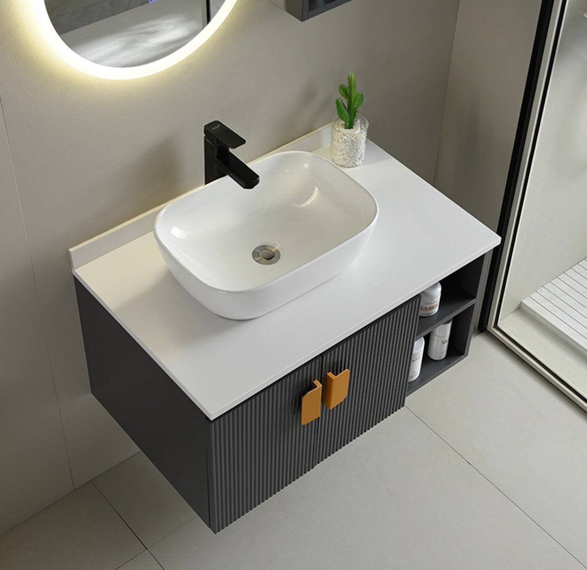 #1725 SG-9247 32-Inch Modern Vessel Vanity Set with LED Mirror