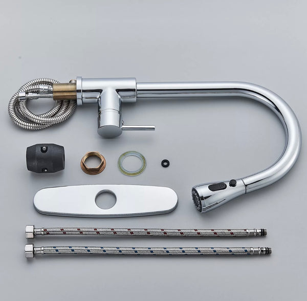 #1587 CHROME PULL-OUT KITCHEN FAUCET DUAL SPRAY HEAD WITH STOP FEATURE