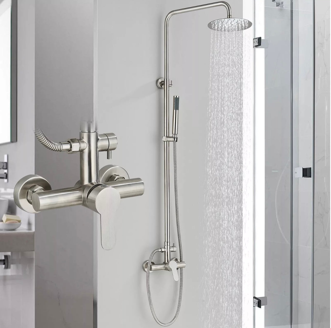 #1158 brushed nickel 2 in 1 exposed shower set