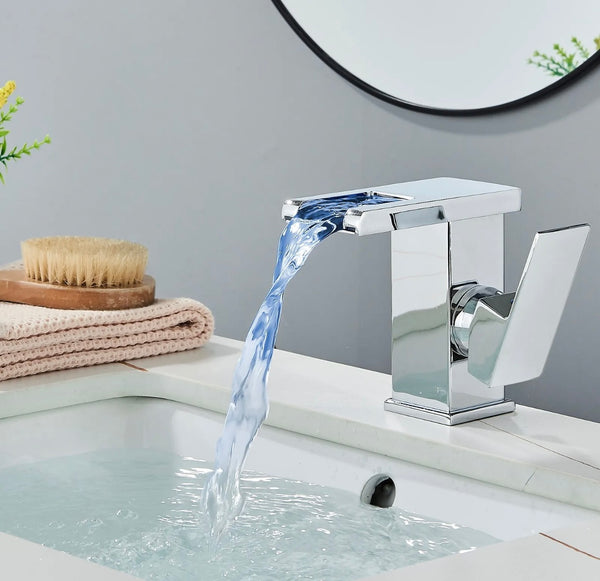 #1434 CHROME LED WATERFALL VANITY FAUCET