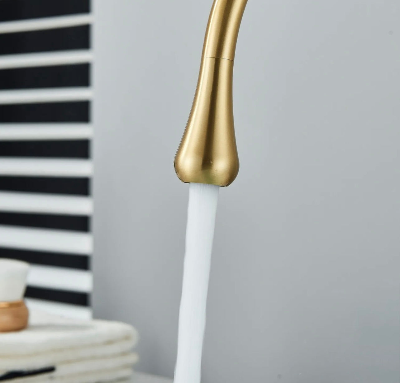 Brushed Gold Goose Neck Waterfall vanity faucet