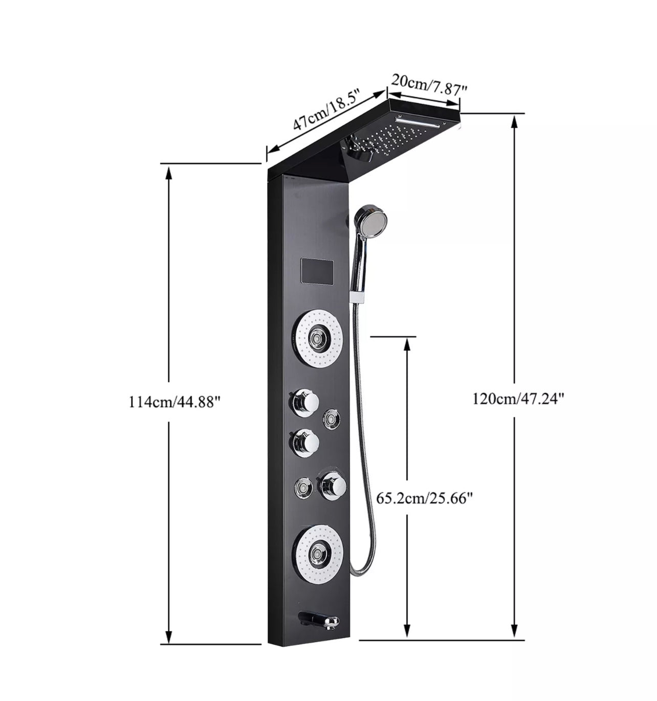 Black 6 function Shower Panel  System LED Rain & Waterfall Head Combo Massage Jets Mixer