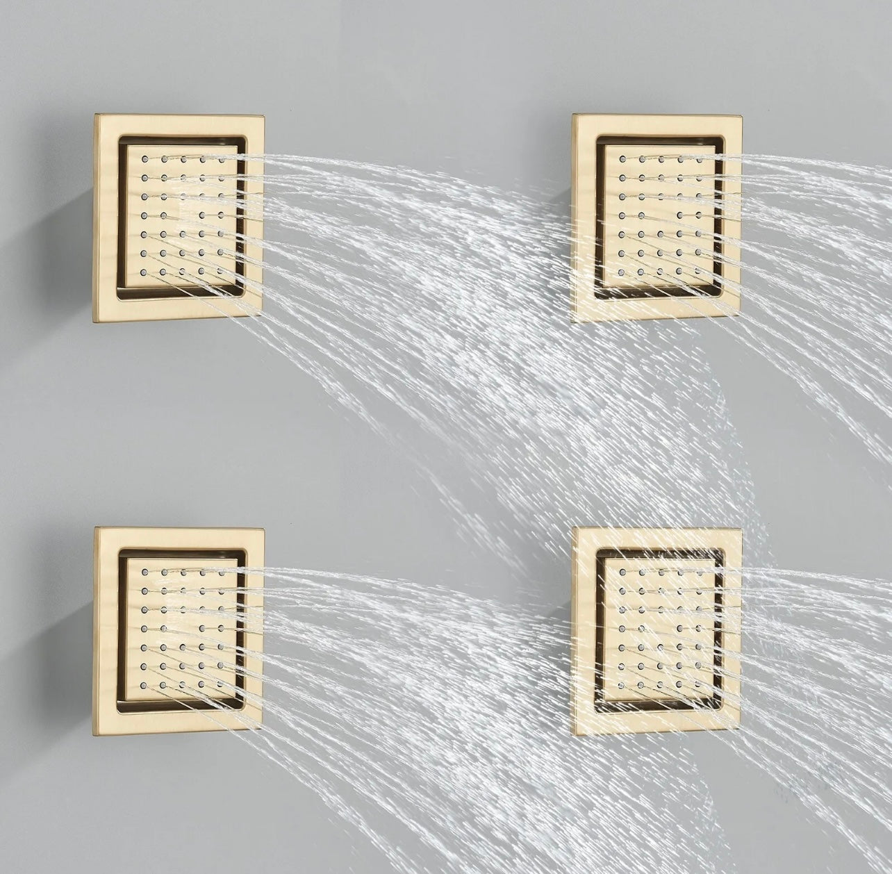 12 inch brushed gold 3 function led wall mount shower system with 6x massage jets