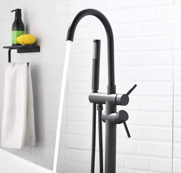 #1610 Matte black 2 function waterfall cylinder shape tub filler faucet