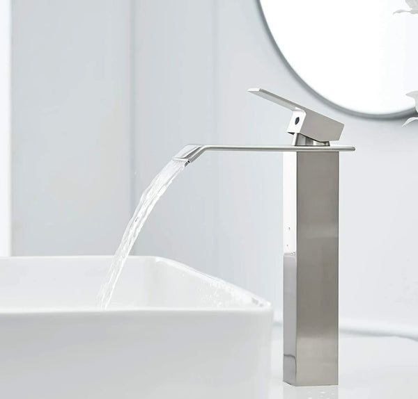 #1392 BRUSHED NICKEL WATERFALL SPOUT VESSEL FAUCET