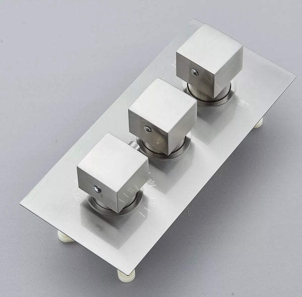 16x32 INCH BRUSHED NICKEL LED 3 FUNCTION CEILING MOUNT SHOWER SYSTEM WITH 6x MASSAGE JETS