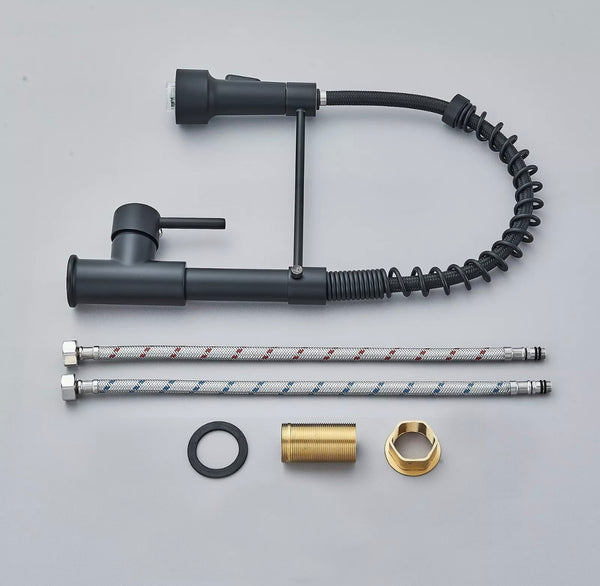 #1553 MATTE BLACK LED PULL-DOWN KITCHEN FAUCET WITH DUAL SPRAY HEAD