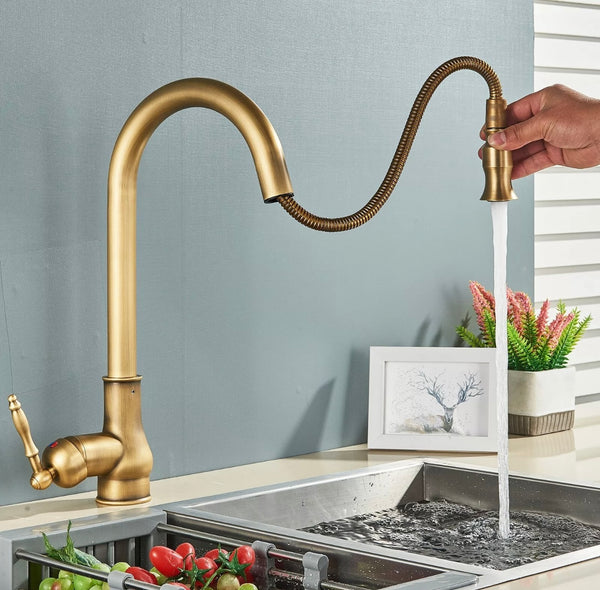 #1554 ANTIQUE BRASS PULL-OUT KITCHEN FAUCET