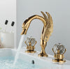 #1414 GOLD SWAN 8 INCH WIDESPREAD WITH 2 CRYSTAL KNOBS WATERFALL SPOUT VANITY FAUCET
