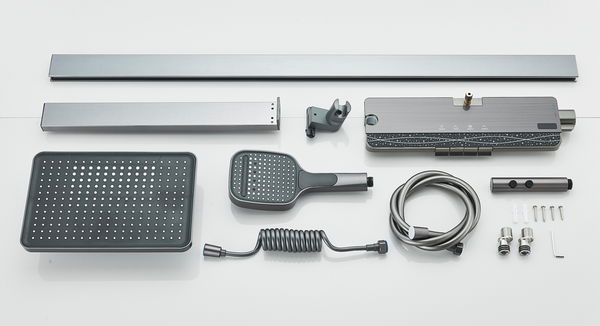 #1183 Matte Grey 4-in-1 Exposed Shower System with LCD Temperature Display with Piano Keys