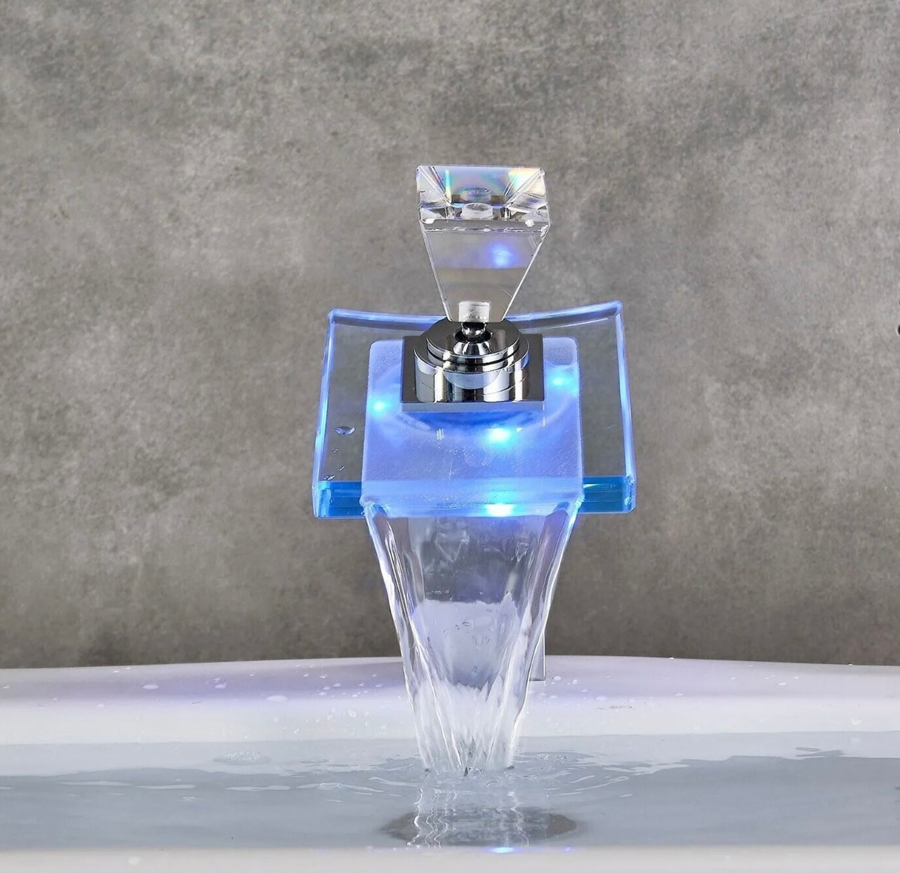 Chrome led glass waterfall vanity faucet