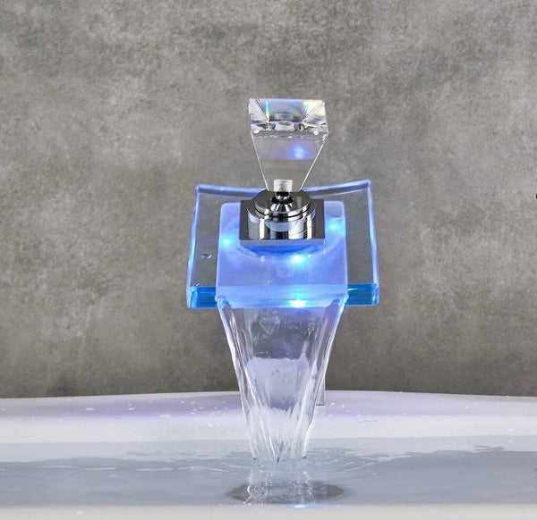 #1429 CHROME LED GLASS WATERFALL VANITY FAUCET